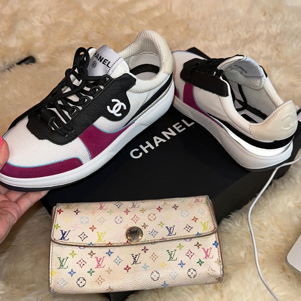 Size 8 New Chanel Sneakers with a free authentic Louis Vuitton preloved wallet.